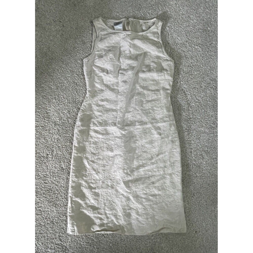 Laura Ashley Women's Size 6 Linen Beige Floral Embroidery Sheath Dress